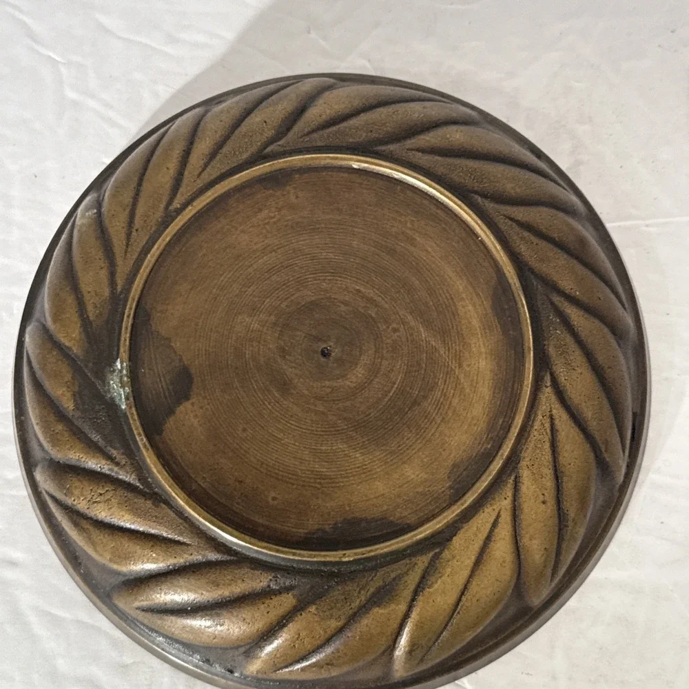 Vintage Brass Bowl-Made In India-Leaf‎ DesignTextured-6.5